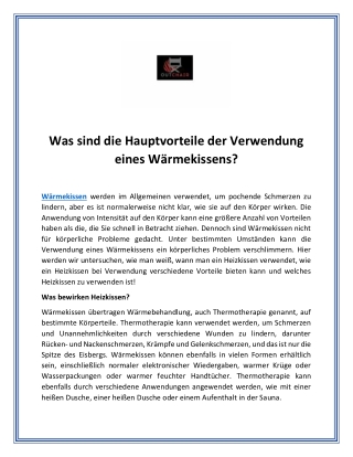 Was sind die Hauptvorteile der Verwendung eines Wärmekissens