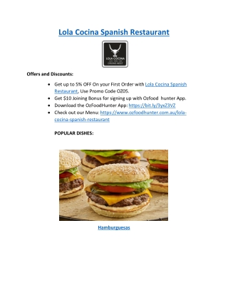 25% off - Lola Cocina Spanish Restaurant Crows Nest, NSW