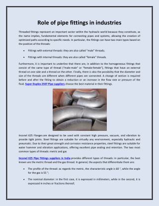 Role of pipe fittings in industries