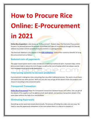 How to Procure Rice Online E Procurement in 2021