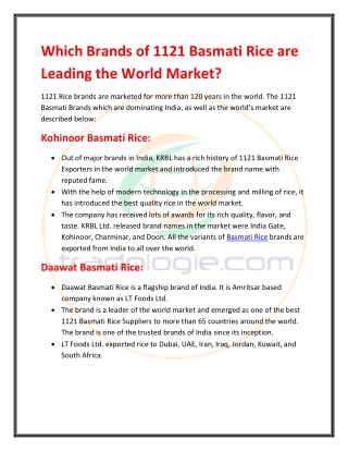 Which Brands of 1121 Basmati Rice are Leading the World Market