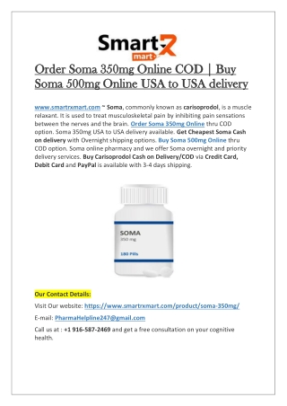 Buy Generic Soma 500mg Online on COD  Order Carisoprodol Overnight USA