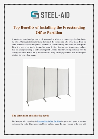 Top Benefits Of Installing The Freestanding Office Partition