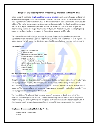 Global Single-use Bioprocessing Market Opportunities and Forecast 2020-2027