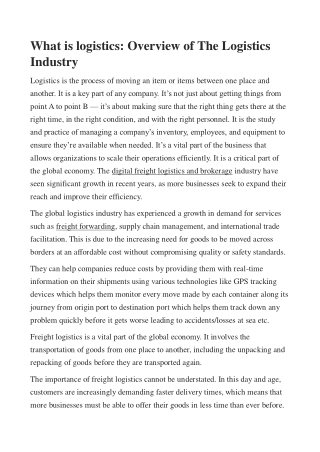 What is logistics: Overview of The Logistics Industry