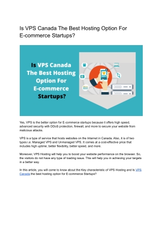 Is VPS Canada The Best Hosting Option For E-commerce Startups?