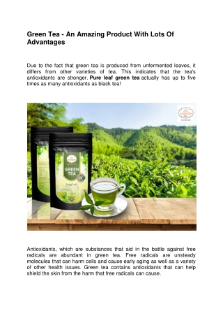 Green Tea - An Amazing Product With Lots Of Advantages