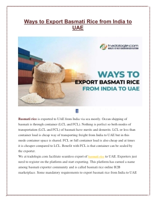 Ways to Export Basmati Rice from India to UAE