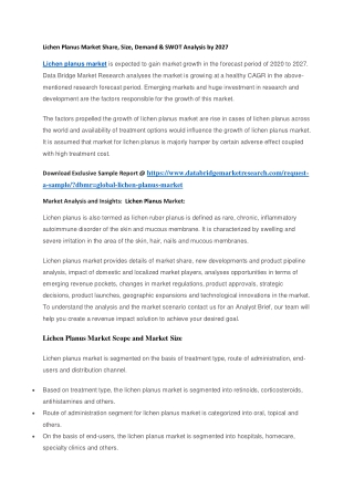 Lichen Planus Market Share, Size, Demand & SWOT Analysis by 2027