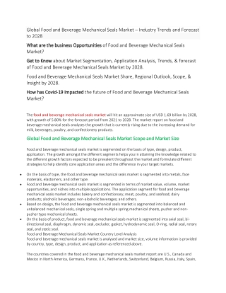 What are the business Opportunities of Food and Beverage Mechanical Seals Market