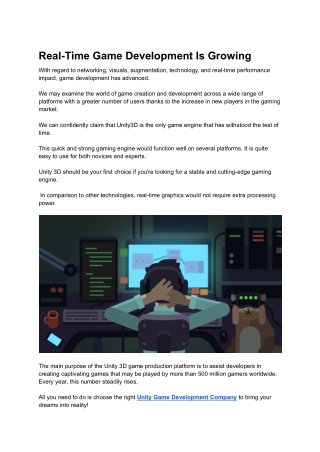 Real-Time Game Development Is Growing