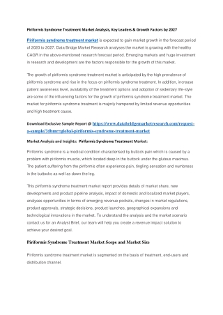 Piriformis Syndrome Treatment Market Analysis, Key Leaders & Growth Factors by 2027