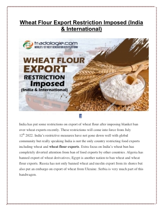Wheat Flour Export Restriction Imposed