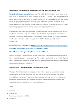Sleep Disorder Treatment Market Would Rocket upto USD 16914.58 Million by 2029