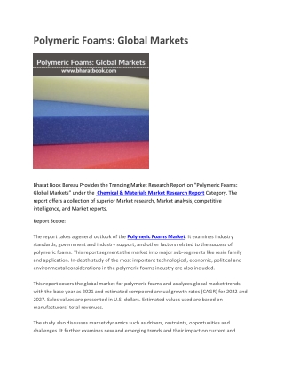 Polymeric Foams, Global Markets