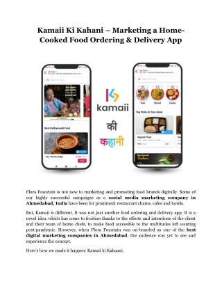 Kamaii Ki Kahani – Marketing a Home-Cooked Food Ordering & Delivery App