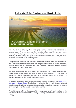 Industrial Solar Systems for Use in India