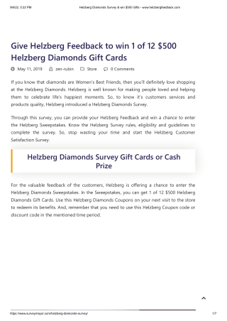 Helzberg Diamonds Survey & win $500 Gifts - www.helzbergfeedback.com
