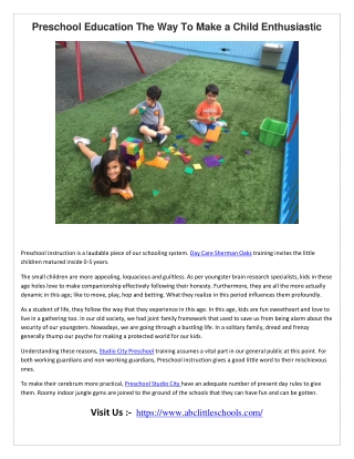 Preschool Education The Way To Make a Child Enthusiastic