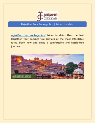 Rajasthan Tour Package Taxi | Jaipurcitycab.in