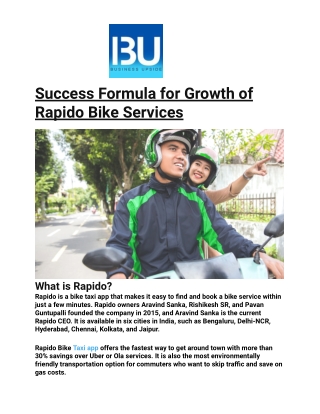 Success Formula for Growth of Rapido Bike Services