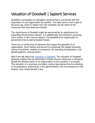 Valuation of Goodwill - Sapient Services