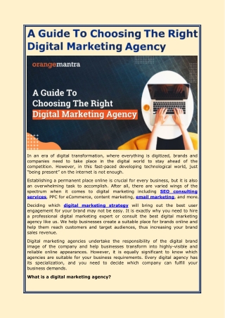 A Guide To Choosing The Right Digital Marketing Agency