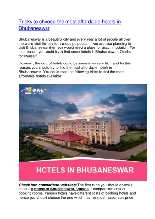 Tricks to choose the most affordable hotels in Bhubaneswar