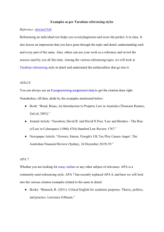 Examples as per Turabian referencing styles
