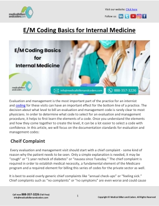 EM Coding Basics for Internal Medicine