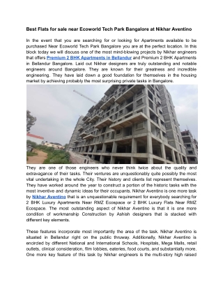 Best Flats for sale near Ecoworld Tech Park Bangalore at Nikhar Aventino