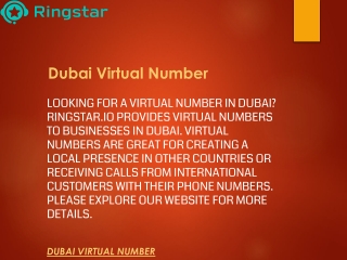 Dubai Virtual Number  Ringstar.io