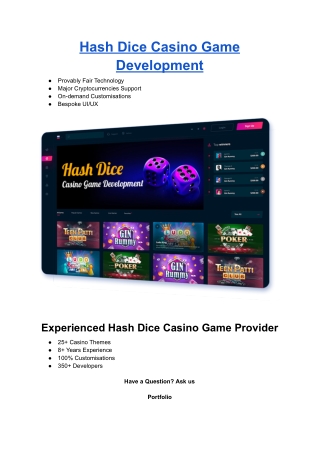 Hash Dice Casino Game Development