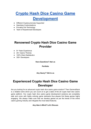 Crypto Hash Dice Casino Game Development