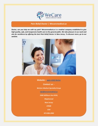 Pain Relief Doctor  Wecaremedical.us