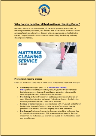 Why do you need to call bed mattress cleaning Dubai?