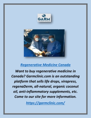 Regenerative Medicine Canada | Garmclinic.com
