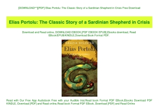 [DOWNLOAD^^][PDF] Elias Portolu The Classic Story of a Sardinian Shepherd in Crisis Free Download