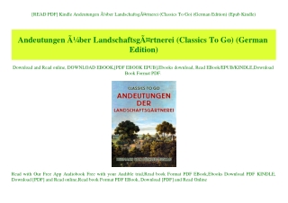 [READ PDF] Kindle Andeutungen ÃƒÂ¼ber LandschaftsgÃƒÂ¤rtnerei (Classics To Go) (German Edition) (Epub Kindle)