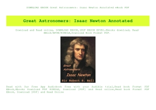 DOWNLOAD EBOOK Great Astronomers Isaac Newton Annotated eBook PDF