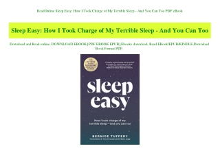 ReadOnline Sleep Easy How I Took Charge of My Terrible Sleep - And You Can Too PDF eBook