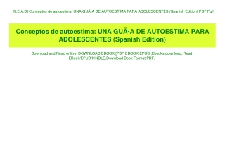 [R.E.A.D] Conceptos de autoestima UNA GUÃƒÂA DE AUTOESTIMA PARA ADOLESCENTES (Spanish Edition) PDF Full