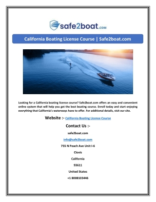 California Boating License Course | Safe2boat.com