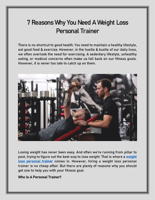 7 Reasons Why You Need A Weight Loss Personal Trainer