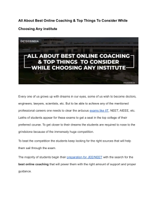 All About Best Online Coaching & Top Things To Consider While Choosing institute