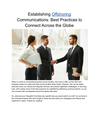 Establishing Offshoring Communications Best Practices to Connect Internationally