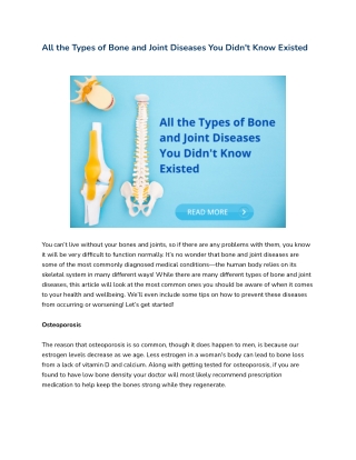 All the Types of Bone and Joint Disorders