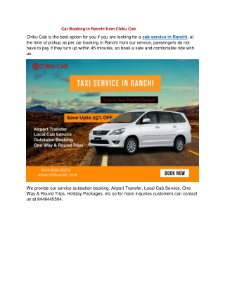 Car Booking in Ranchi from Chiku Cab