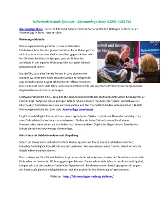 Sicherheitstechnik Spenner - Alarmanlage Bonn 02241-1461748