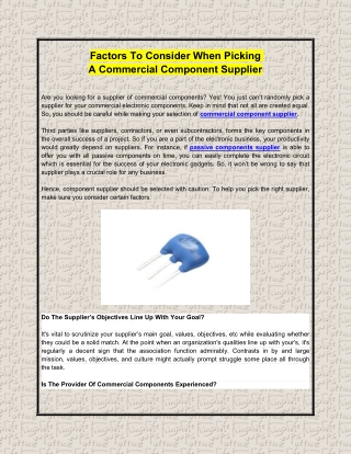 Factors To Consider When Picking A Commercial Component Supplier